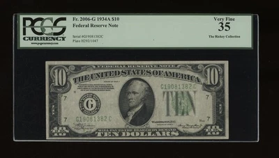 DBR 1934-A $10 FRN Chicago Fr. 2006-G PCGS 35 Serial G19081382C - Image 1 of 2