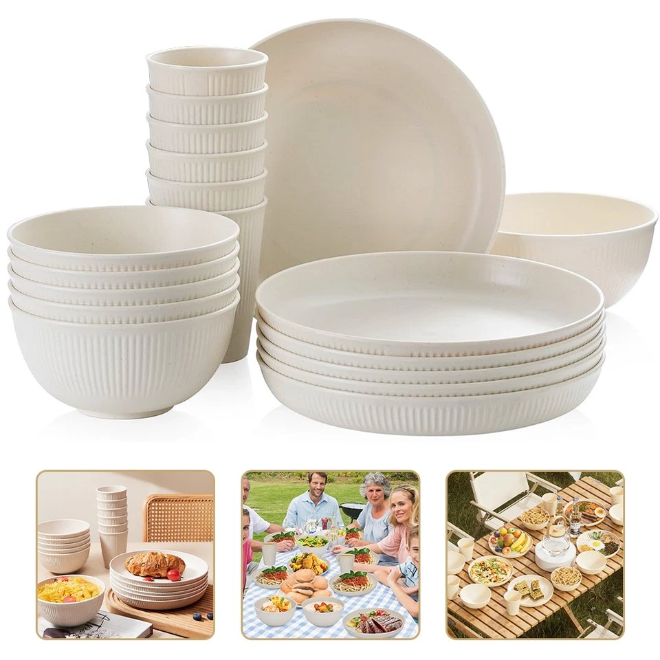 Unzerbrechliches 18-teiliges Kunststoff-Geschirrset, quadratisch, schwarz matt - Bild 1 von 4