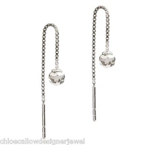 1x Pair of 925 Sterling Silver Crystal Thread Pull Through Chain Drop Earrings - Picture 1 of 1
