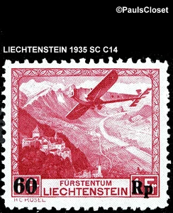 LIE 1935 SC C14 AIRPLANE OVR VADUZ SCHG OP 60rp on 1f MNH OG VFINE - Picture 1 of 2