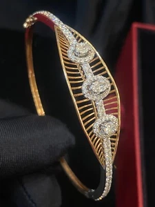 Pave 2.10 Cts Oval Round Brilliant Cut Diamonds Bangle Bracelet In 585 14K Gold - Picture 1 of 12