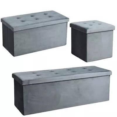 Sitzhocker Sitzbank Aufbewahrungsbox Dunkelgrau Sitzwürfel Fußhocker Faltbar - Bild 1 von 4