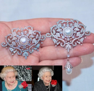 Royalty Queen Elizabeth Amazing Brooch Design With Round 4.85CT Sapphire & Pearl - Image 1 of 4