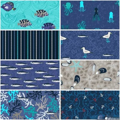 Stof Sea the Ocean Sealife Fish Octopus Seagull Quilting 100% Cotton Fabric FQ