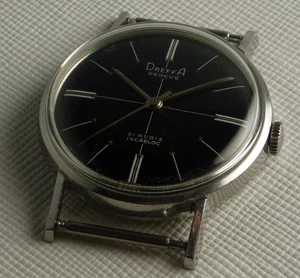 MEN'S VINTAGE SWISS DREFFA MANUAL WIND CAL FHF72 INCABLOC ALL STEEL CASE 33,5 MM - Picture 1 of 11
