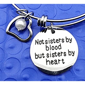 Bangle Charm Bracelet, Keepsake "Sisters by Heart" Inspirational - Bild 1 von 7