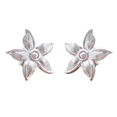 Cute Wild Flower Stud Earrings 14K White Gold Plated Sterling For Women's - Imagem 1 de 4