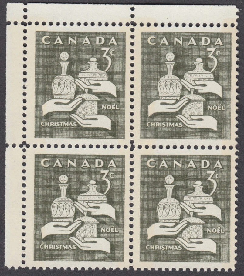 Canadá - #443p Navidad, etiquetado W2B, ribete estrecho, bloque de esquina - MNH Foto 1 de 1
