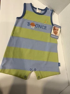 NEW CARTERS BOYS ROMPER SUNSUIT ONE PIECE Basketball Frog Green & Blue Stripe - Foto 1 di 2