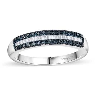 0.20ctw Triple Row Blue and White Diamond Band Ring Rhodium Plated Size 6 - Image 1 of 4