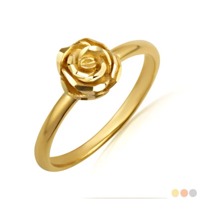 Gold Diamond Cut Rose Flower Ring - Image 1 of 4
