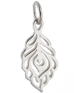 Tiny Peacock Feather Charm - 925 Sterling Silver - Bird Cutout Filigree NEW - Picture 1 of 1