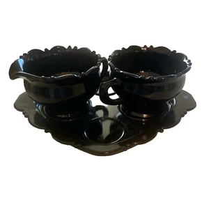 LE Smith Mt. Pleasant Black Amethyst Creamer, Sugar, & Tray Vintage - Picture 1 of 7