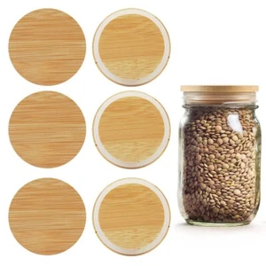 NEW 6 PCs Mason Standard Mouth Jar Lids Bamboo Khaki Premium Material - Picture 1 of 3