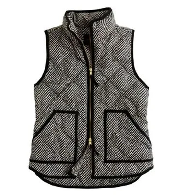 J. Crew Black & Cream Herringbone Chevron Quilted Down Puffer Vest XS - Image 1 of 4
