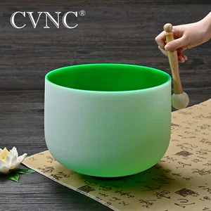 Tazón de canto de cristal de color verde CVNC 8 pulgadas F chakra corazón mazo de goma - Imagen 1 de 5