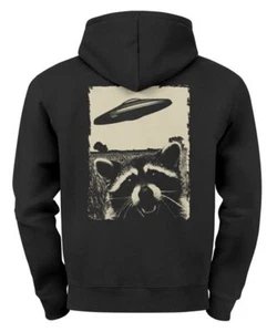 Hoodie Backprint Herren UFO Waschbärr Alien Print Rückenaufdruck - Picture 1 of 3