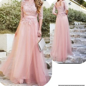 Babyonline Pink Lace Dress Rose Tulle Modest Dress Prom Party Dress Size 6 - Picture 1 of 16
