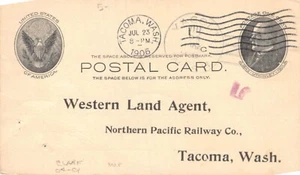 Cartolina WA: ricevuta dell'atto, agente terrestre occidentale, ferrovia del Pacifico settentrionale, 1906 - Foto 1 di 2