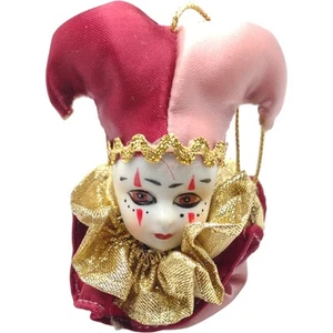 Vintage Harlequin Jester Clown Porcelain Head Ornament 3" Hand Painted 1980s 3" - Picture 1 of 8
