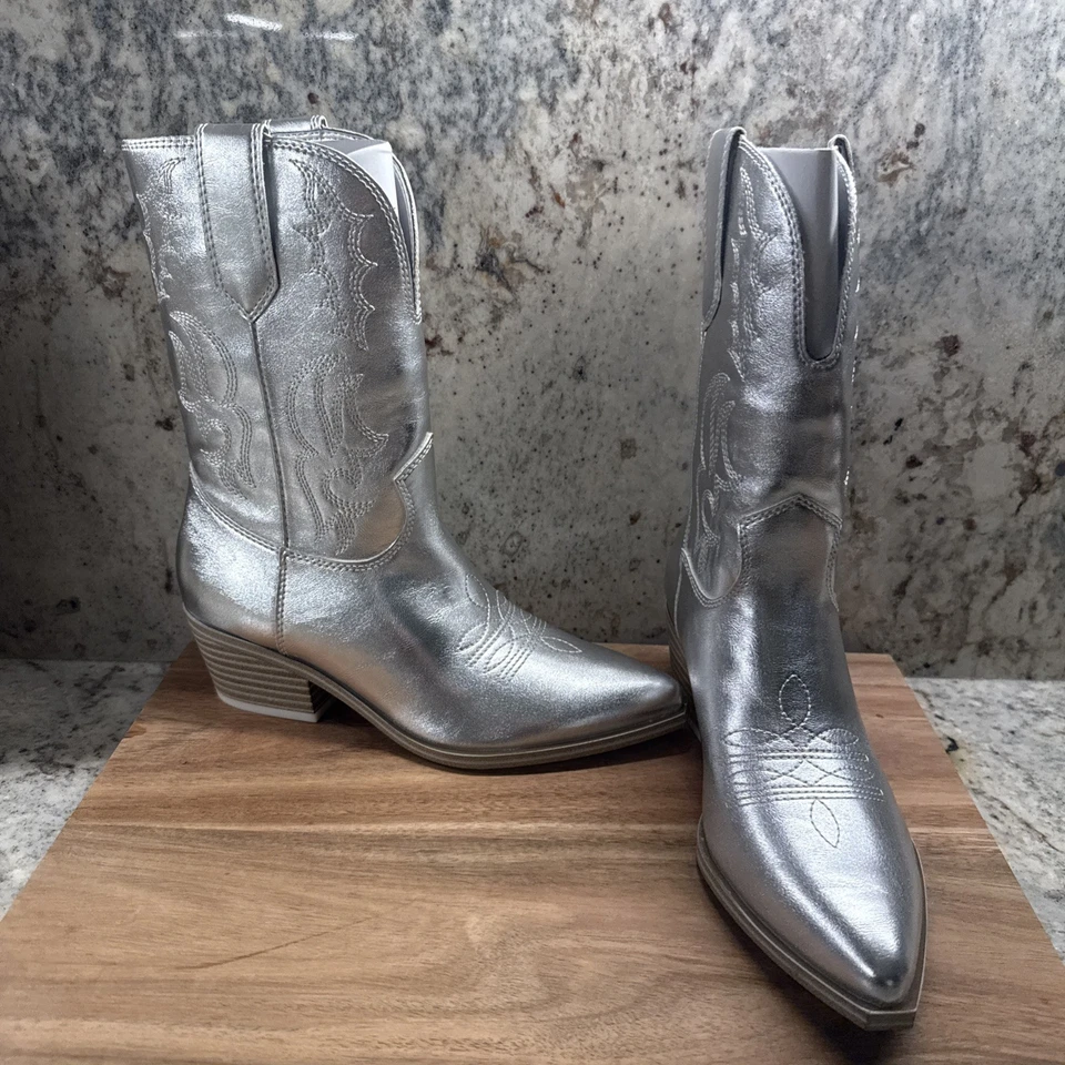 Botas occidentales Nine West Yodown plateadas para mujer nuevas en caja talla 6 Foto 1 de 4
