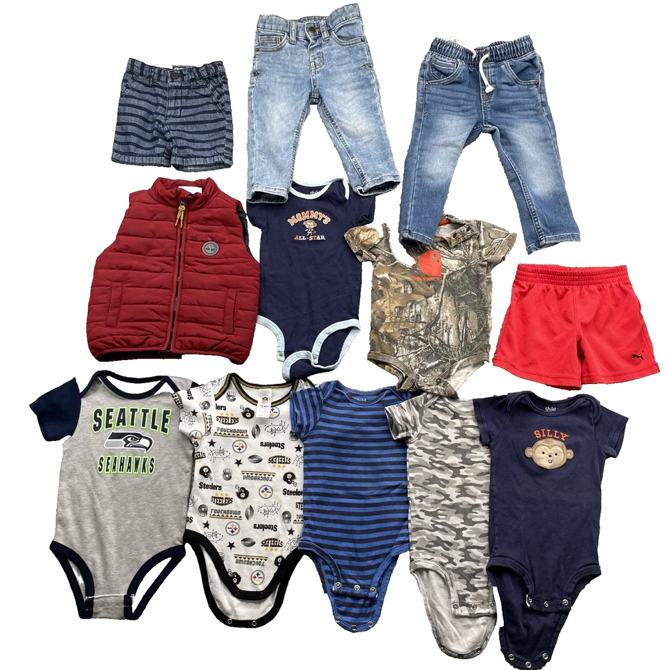 Timberland Carhartt Lote de 12 Niños 6-12 Meses Puffer Chaqueta Jeans Dormir Jugar NFL Foto 1 de 4
