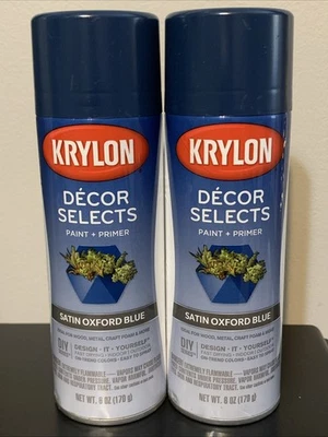 Lote 2 Krylon Decor Selects Pintura e Imprimación Satinado Oxford Azul 6oz Spray Madera Metal Foto 1 de 2