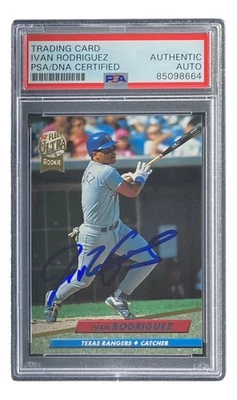 Ivan Rodriguez Signed 1992 Fleer #139 Texas Rangers Rookie Card PSA/DNA - Image 1 of 4