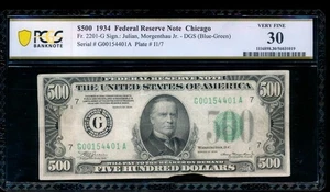 AC 1934 $500 FIVE HUNDRED DOLLAR BILL Chicago PCGS 30 comment - Picture 1 of 2