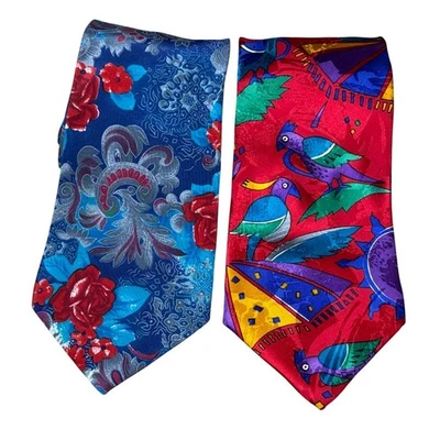 Мужские шелковые галстуки Charleston галстук стойка цветочный птица печати сделано в Италии лот из 2 - Изображение 1 из 3