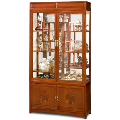 US SELLER - Asymmetrical Natural Rosewood Longevity Oriental Display Cabinet - Image 1 of 4