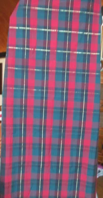 Crate & Barrel tablecloth red green tartan plaid w/gold metallic 60 x102 - Image 1 of 4