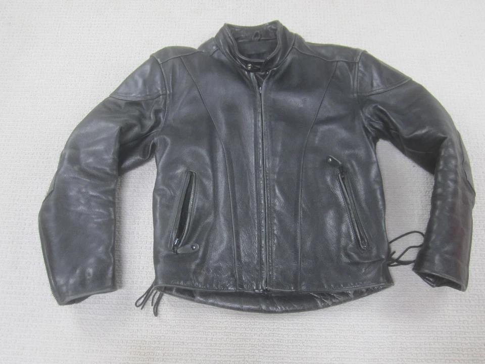 Chaqueta de cuero River Road para motocicleta para hombre 38 cordones laterales negros café corredor Foto 1 de 4