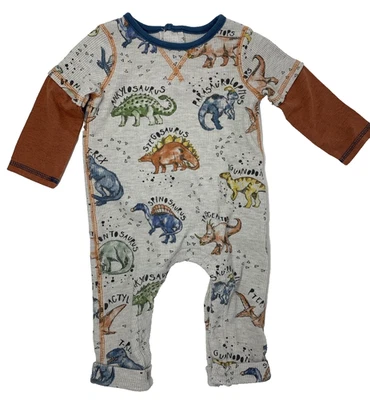 Mud Pie Baby Boys 3-6 Months Gray Dinosaur Print Waffle Romper - Image 1 of 4
