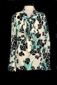 Blusa de seda St John Knits manga larga estampado de fiebre de orquídea talla 2 nueva con etiquetas $895 - Imagen 1 de 4