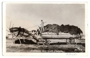 Exaggeration RPPC Postcard Conard Number 46 Large Grasshopper Pulling Farm Wagon - Picture 1 of 2