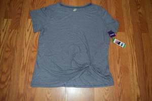 NWT Womens GREEN TEA Navy Heather Tie Front Short Sleeve Knot Ribbed T-Shirt S - Picture 1 of 2