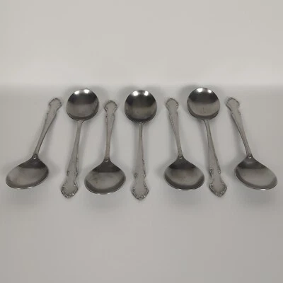 Cubiertos de acero inoxidable isabelinos vintage Nasco 7 cucharas de sopa grandes Japón Foto 1 de 4