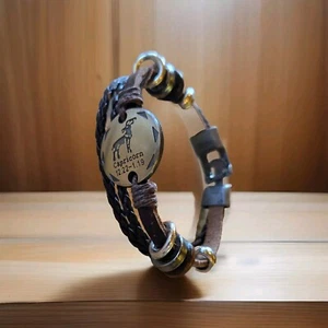 Capricorn Zodiac Leather Bracelet | Astrology Jewelry | 8.29" Adjustable - Picture 1 of 3