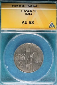 1924-R ANACS AU53 Italy 2 Lire!! #B4786 - Picture 1 of 2