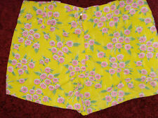Vintage yellow with pink flowers retro shorts size girls 8 10 romantic garden