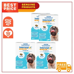 Interceptor Spectrum 22 to 45 Kg Dogs 3,6,12 Chews BLUE Heartworm Worm Control - Picture 1 of 5