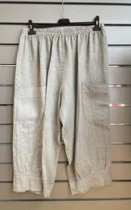 PUROLINO Lagenlook Made In Italy *GREY* LINEN CROPPED Trousers FIT UK 14-22 - Picture 1 of 8