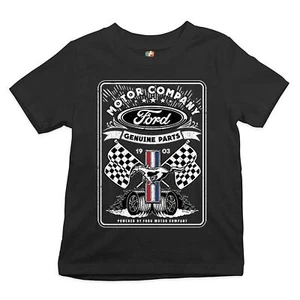 Ford Motor Company Youth T-shirt Racing Flags Mustang Logo Licensed Kids - Picture 1 of 30
