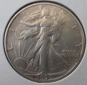 1939 D Better Grade Walking Liberty Silver Half Dollar, EF/AU,  (39DJE1) - Picture 1 of 6