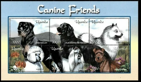 Uganda 2001 - DOGS - Sheet of 6 Stamps - Scott #1722 - MNH Cover