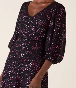Monsoon Gracie Foil Print Midi Dress Black Pink Dot Size 8 Wedding Cocktail - Picture 1 of 10