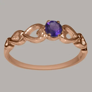 Solid 18k Rose Gold Natural Amethyst Womens Solitaire Ring - Sizes 4 to 12 - Picture 1 of 4