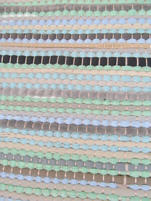 Vintage Rag Rug Weave Mat Stripes Made on Loom Multi Color Small 27" x 19" Z3 - Image 1 of 4