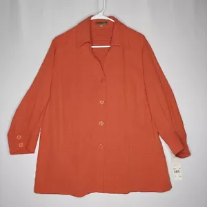 Notations Button Shirt Women 1X Rust Orange Textured Polka-dot 3/4 Sleeve Collar - Picture 1 of 9